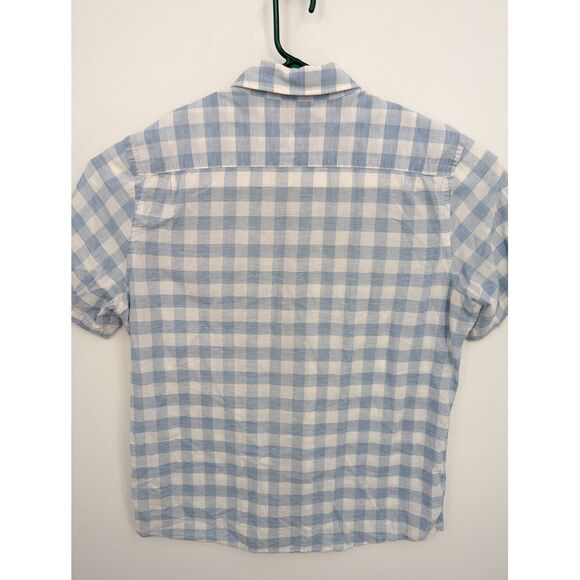 Faherty Men's Blue Plaid Checked Linen Blend Short Sleeve Button Up Shirt, XL - Picture 5 of 6